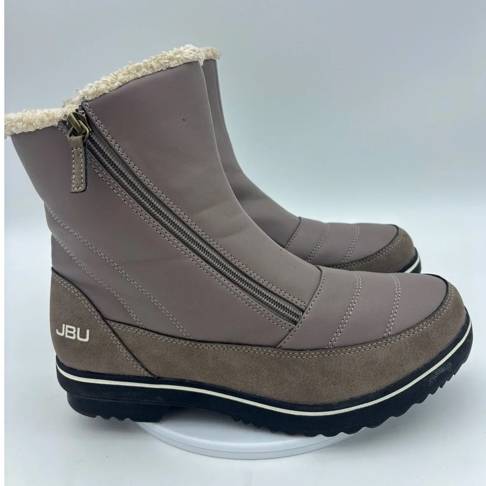 JBU BY JAMBU Winter Snow Boot Shoe Womens Water Resistant Faux Fur Gray Taupe 10